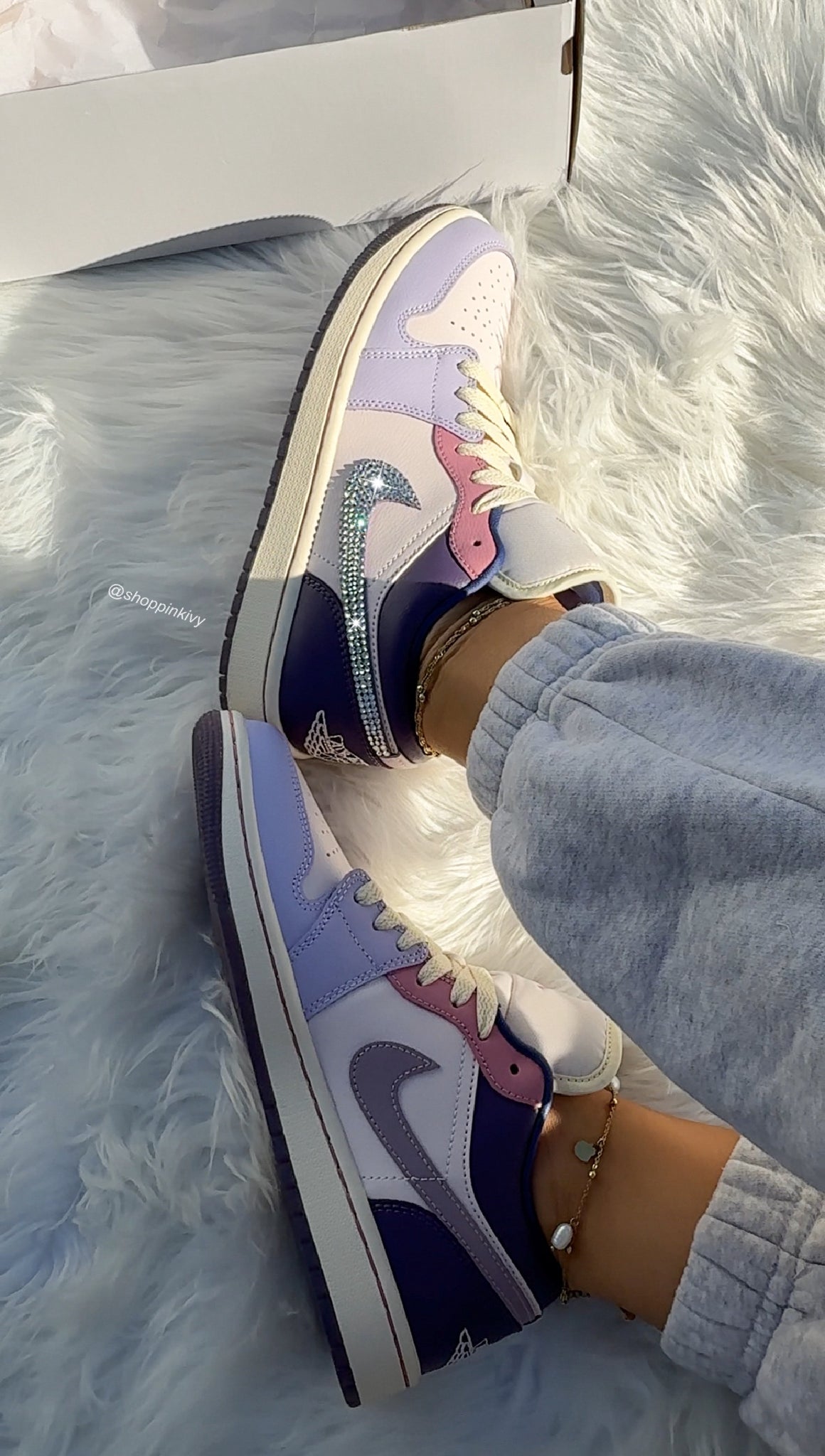 RARE Pink and Purple Swarovski Women’s Air Jordan Retro 1 Low Shoes