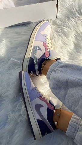 RARE Pink and Purple Swarovski Women’s Air Jordan Retro 1 Low Shoes