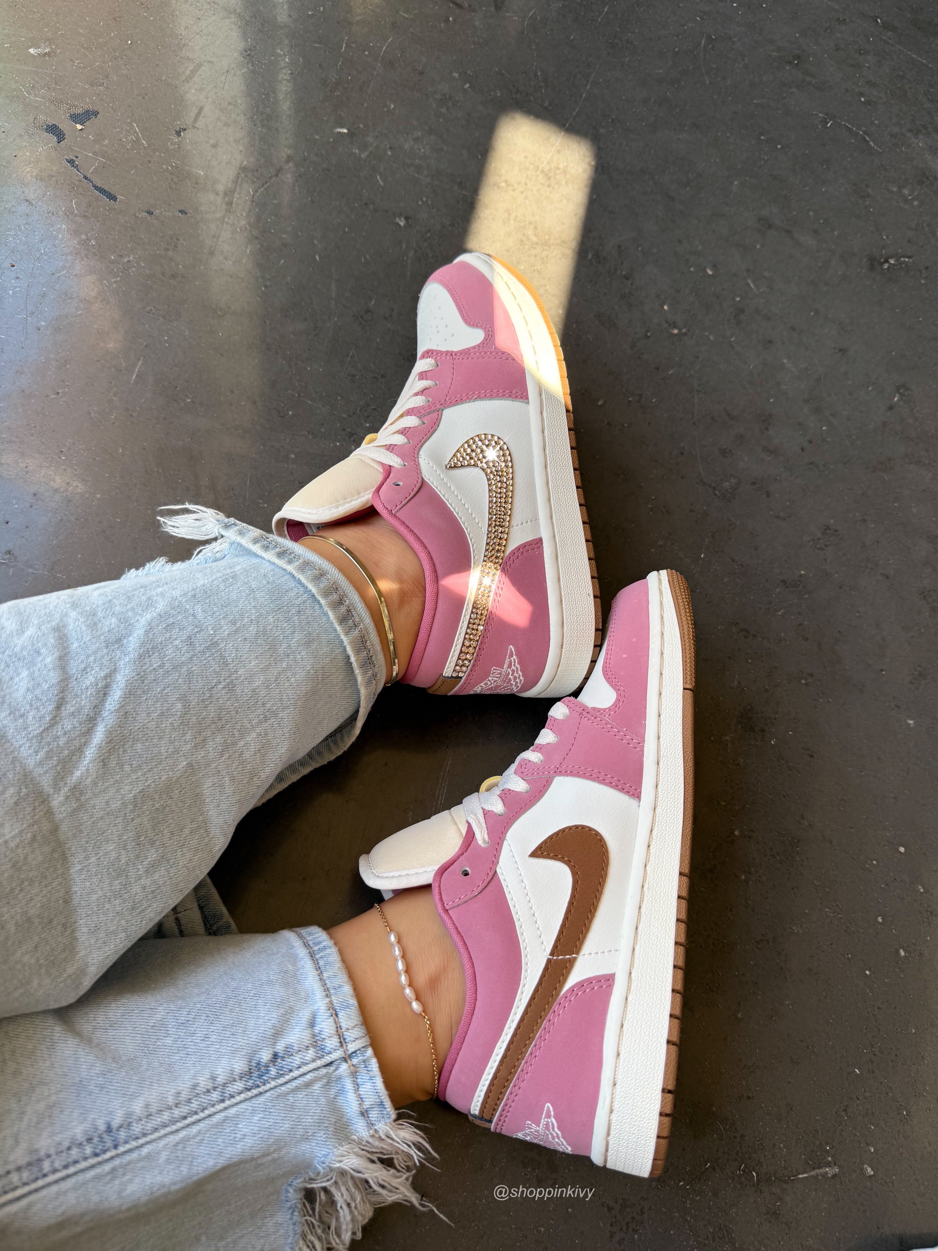 Fall Pink Gold Swarovski Women’s Air Jordan 1 Low Shoes