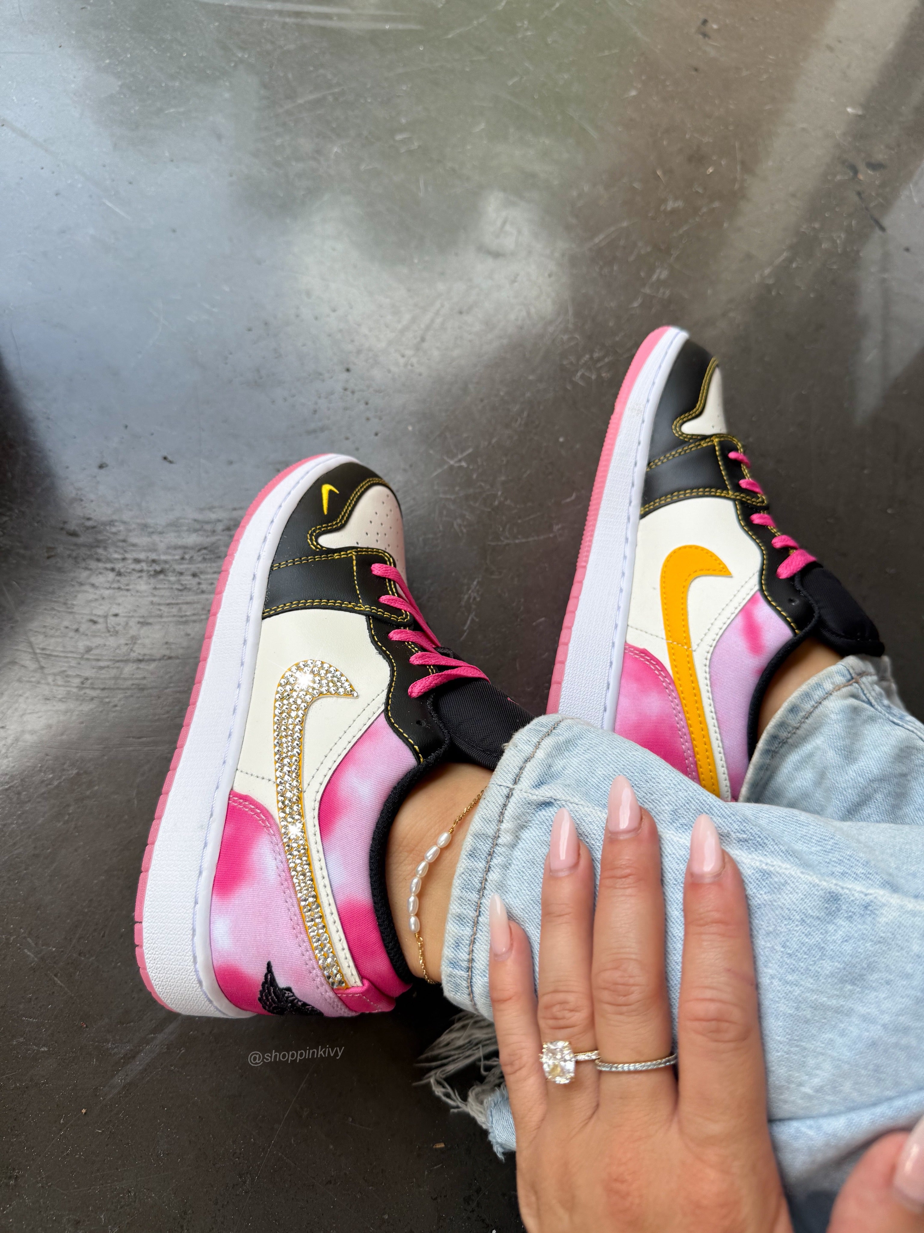 Pink Tie-Dye Swarovski Women’s Air Jordan 1 Low Shoes