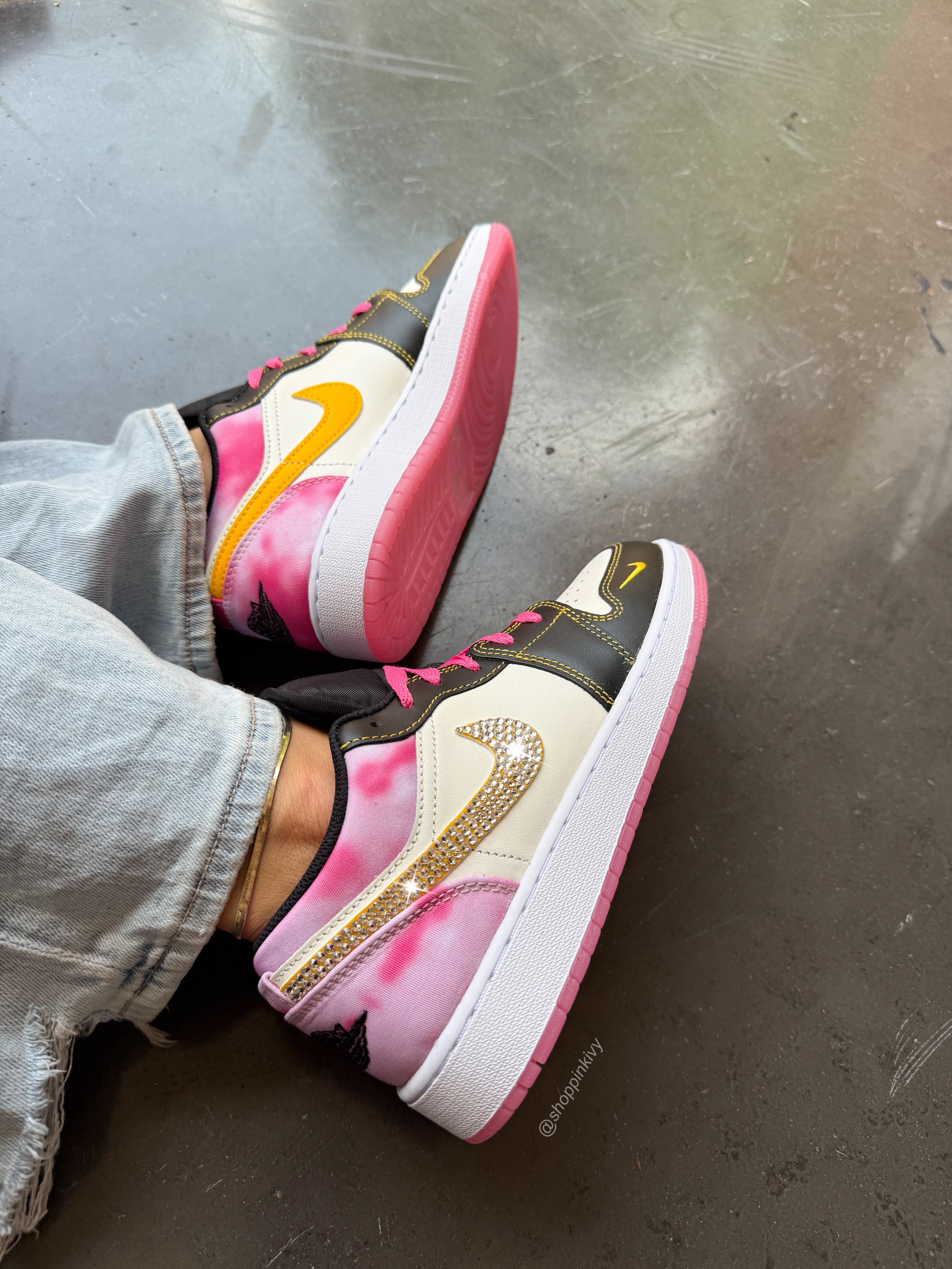 Pink Tie-Dye Swarovski Women’s Air Jordan 1 Low Shoes