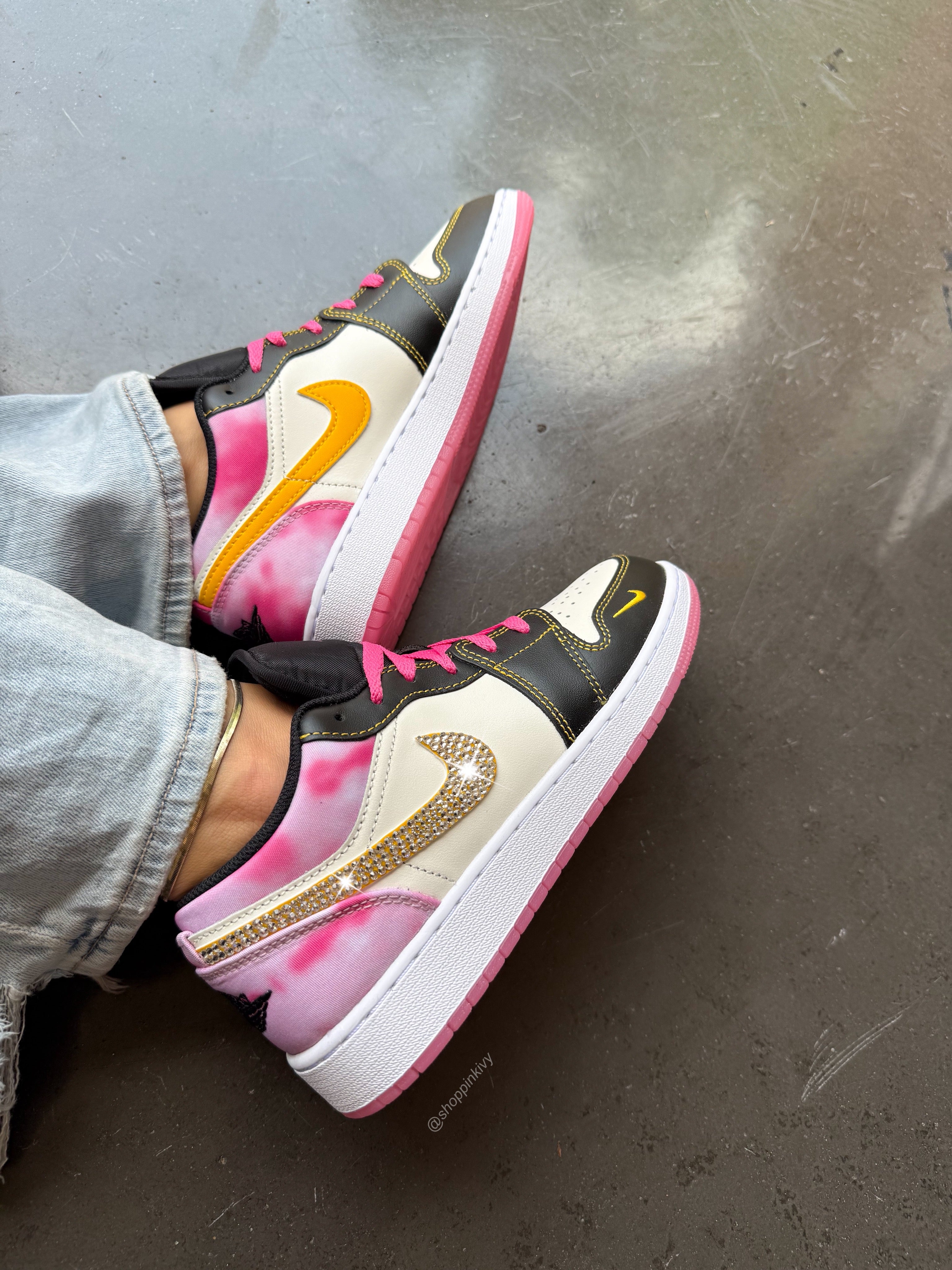 Pink Tie-Dye Swarovski Women’s Air Jordan 1 Low Shoes