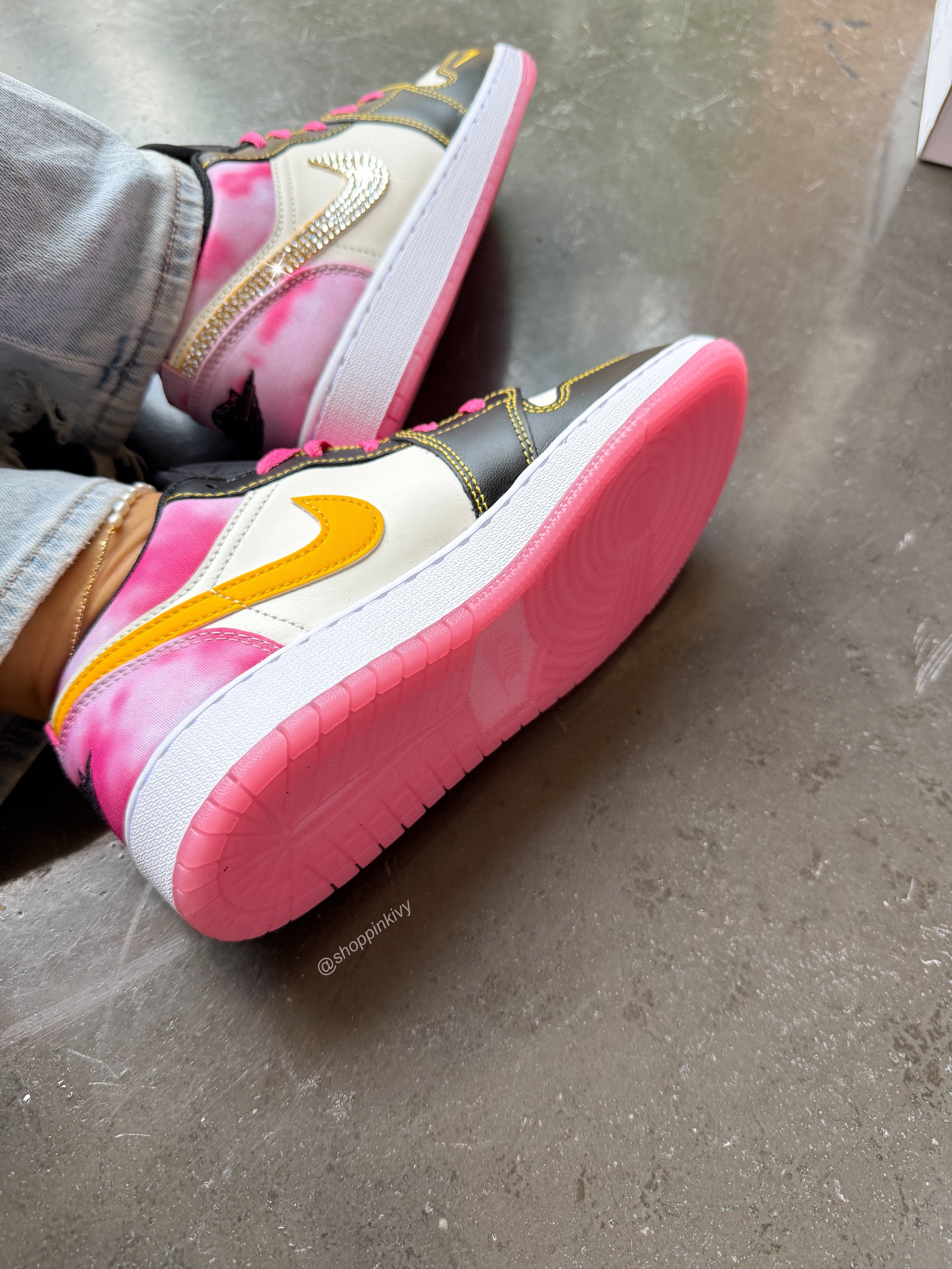 Pink Tie-Dye Swarovski Women’s Air Jordan 1 Low Shoes