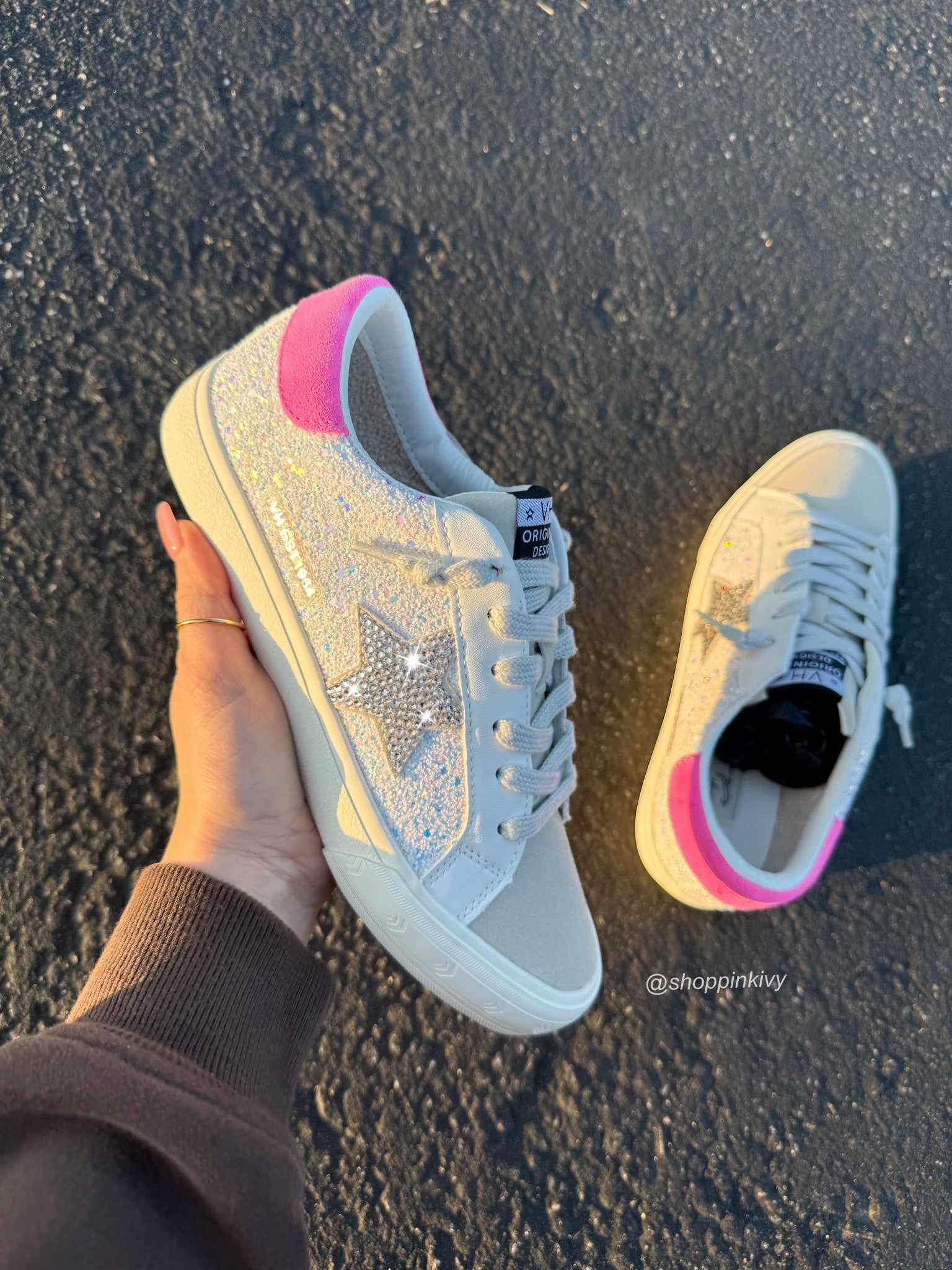 Silver Sparkle Hot Pink Swarovski Vintage Havana