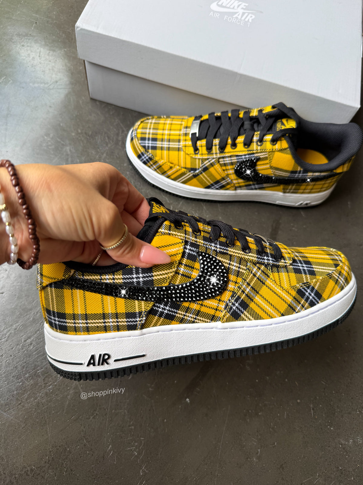 Clueless Yellow Plaid Swarovski Nike Air Force 1