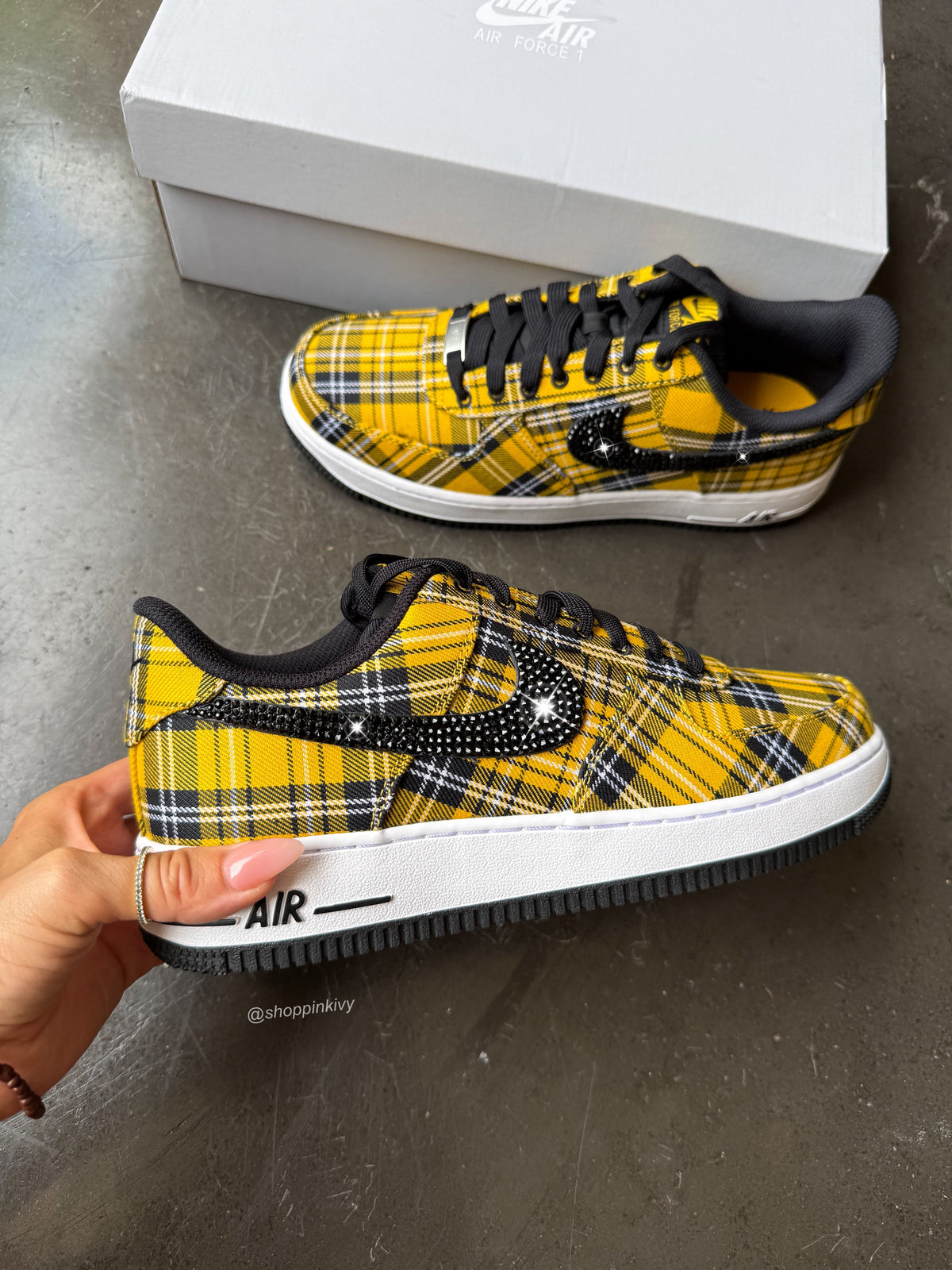 Clueless Yellow Plaid Swarovski Nike Air Force 1