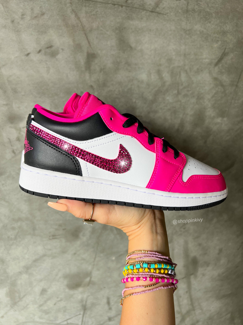 SIZE 6.5 Hot Pink Swarovski Women’s Air Jordan 1 Low Shoes