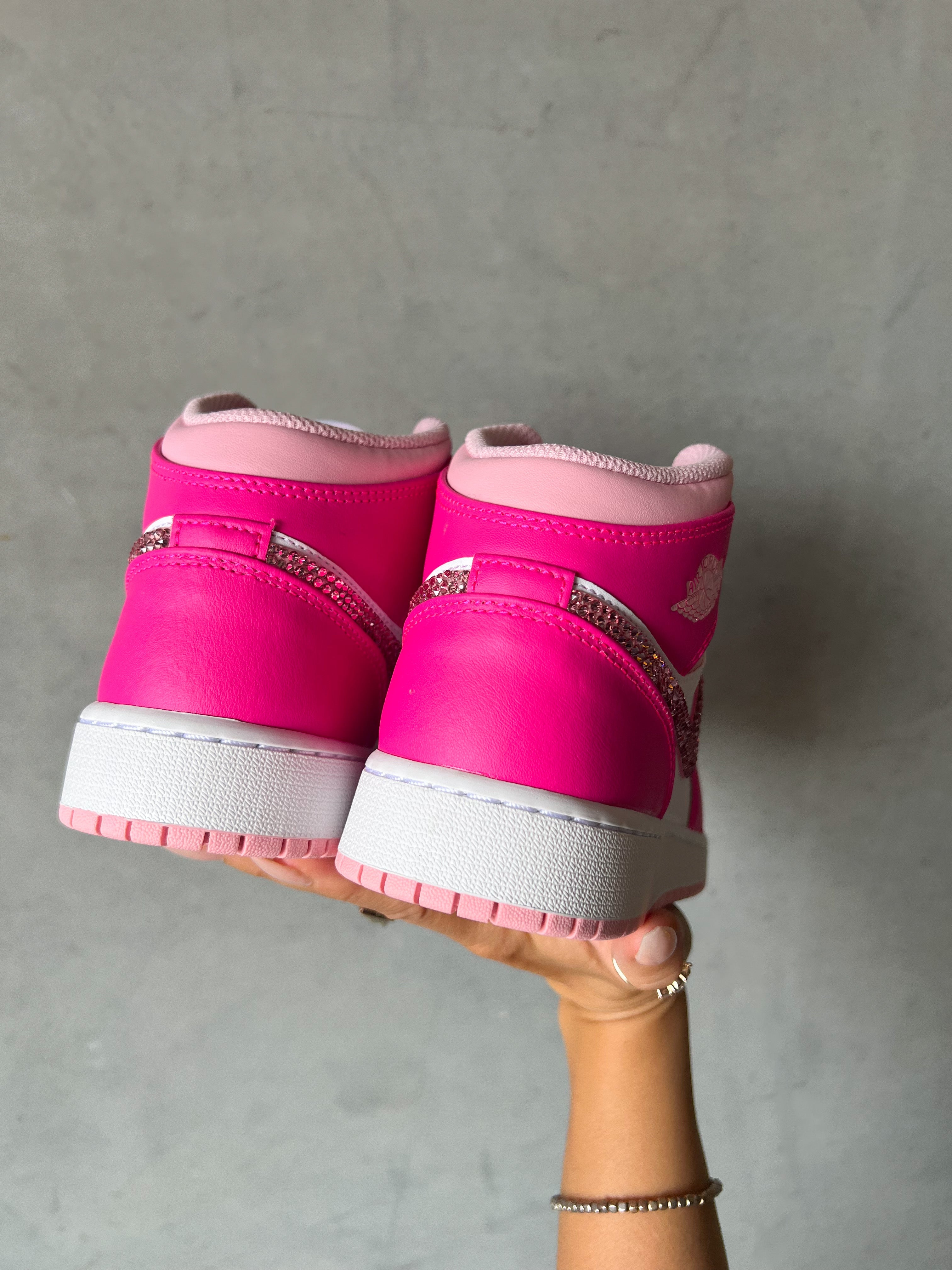 SIZE 6 VIRAL BARBIE Pink Swarovski Women’s Air Jordan 1 Mid Shoes
