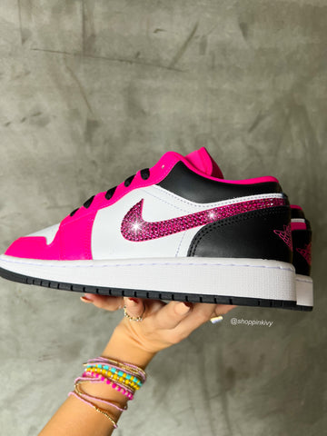 Hot Pink Swarovski Women’s Air Jordan 1 Low Shoes