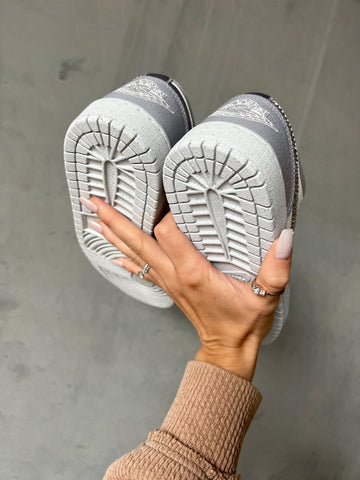 Gray Swarovski Women’s Air Jordan Retro 1 Low Shoes