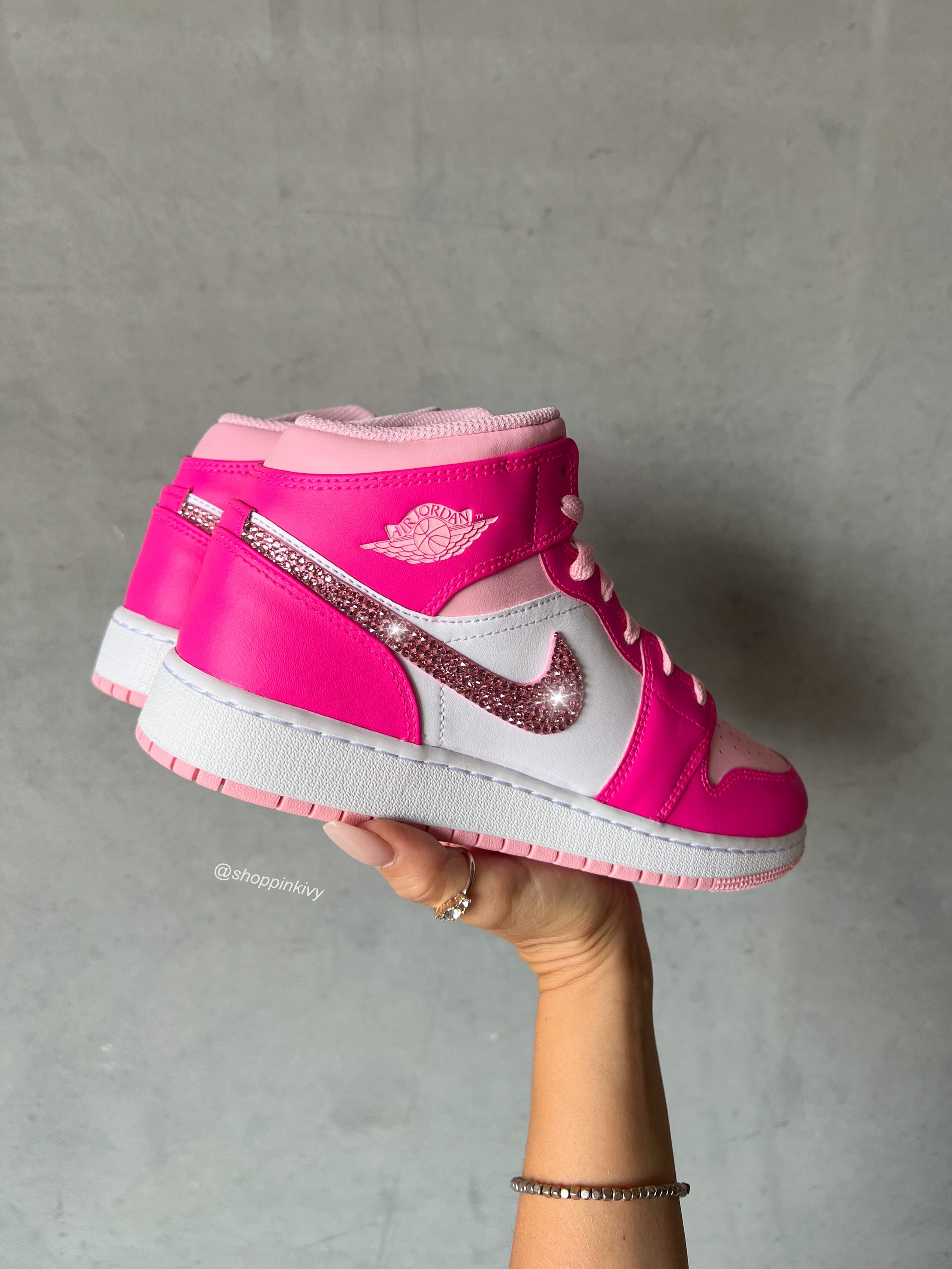 Rare Viral BARBIE Pink Swarovski Women’s Air Jordan 1 Mid Shoes