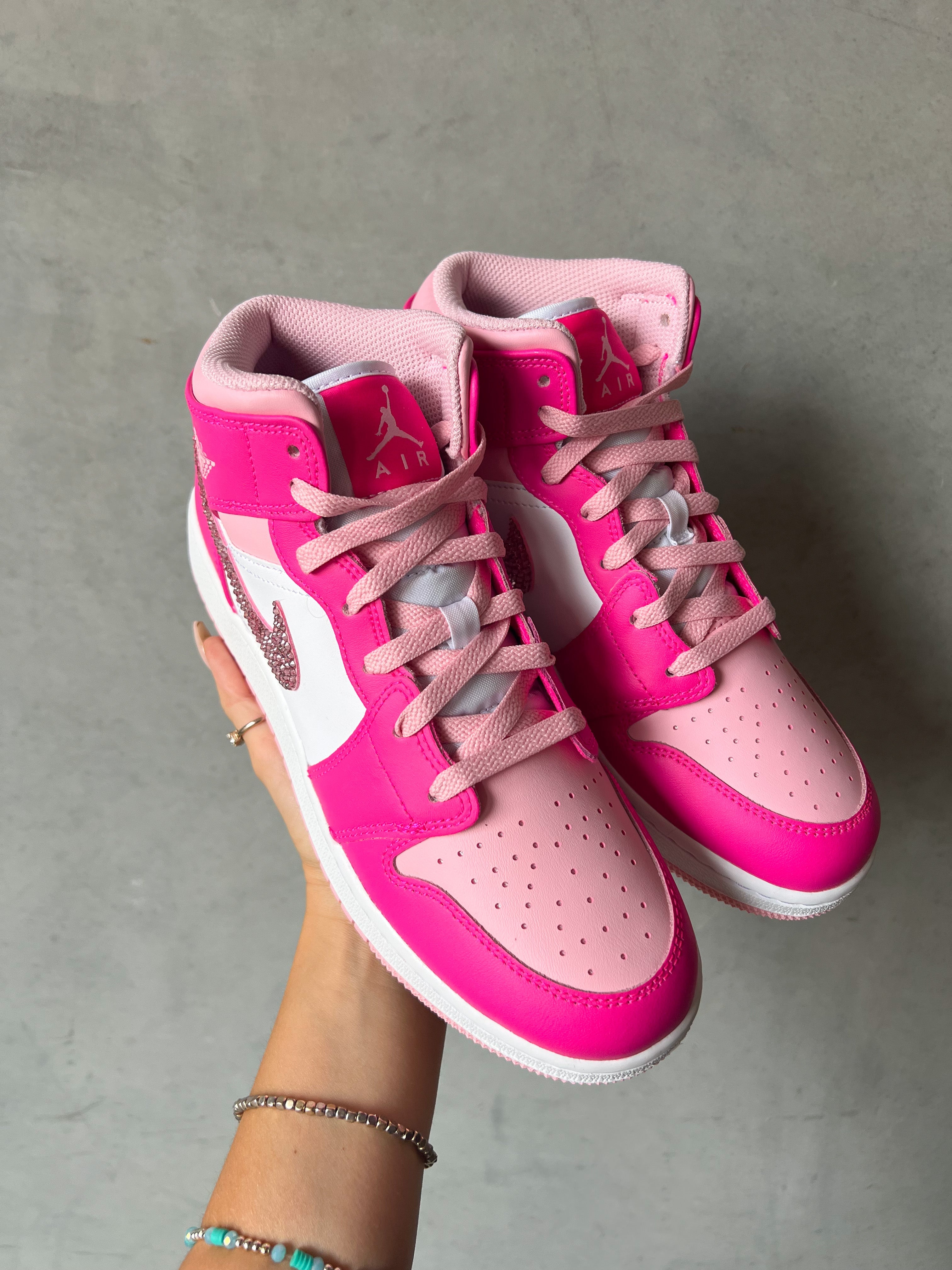 SIZE 6 VIRAL BARBIE Pink Swarovski Women’s Air Jordan 1 Mid Shoes