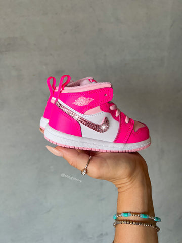 Size 9c Pink Baby ToddlerSwarovski Jordan 1 Mid