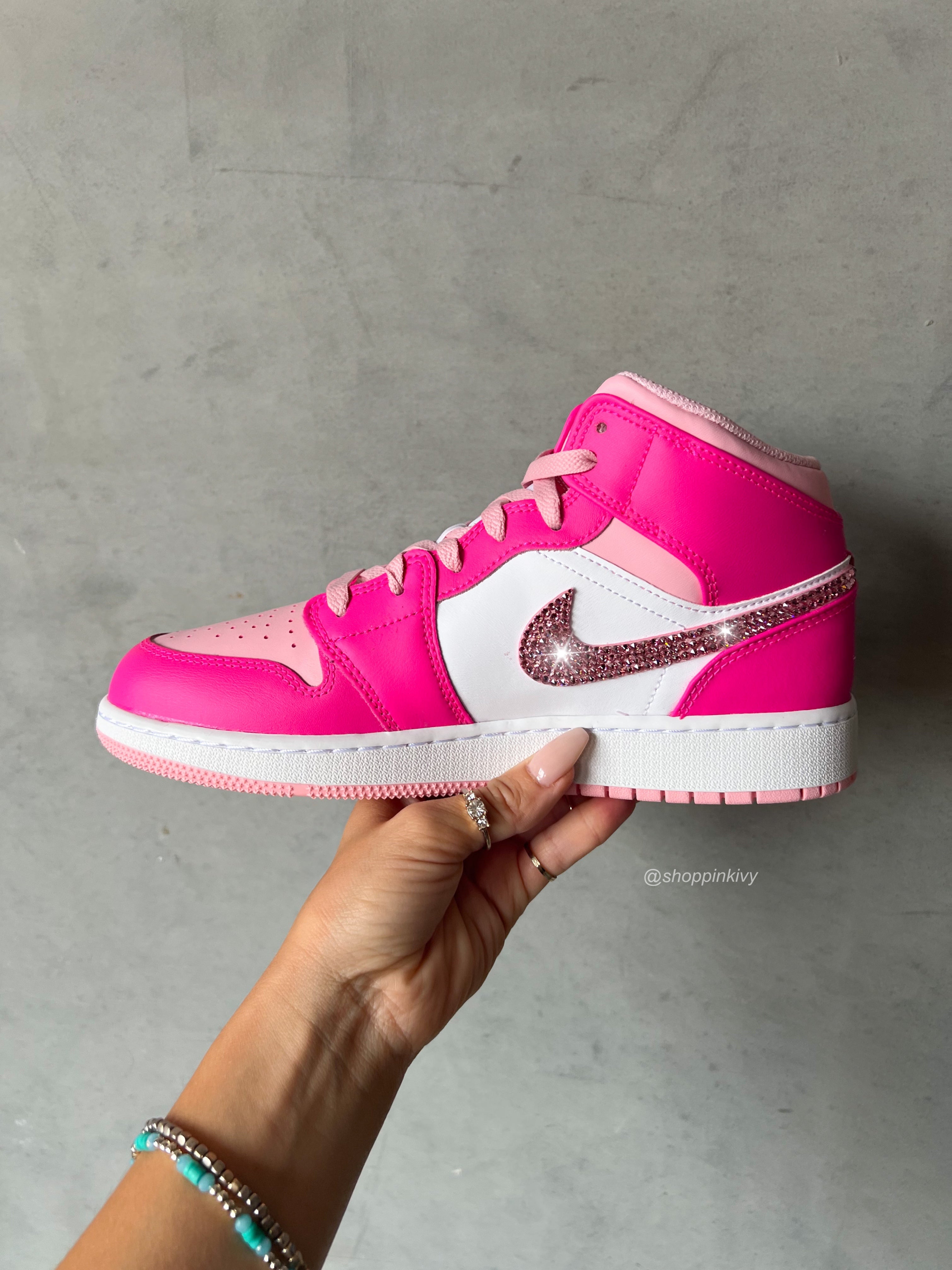 SIZE 6 VIRAL BARBIE Pink Swarovski Women’s Air Jordan 1 Mid Shoes