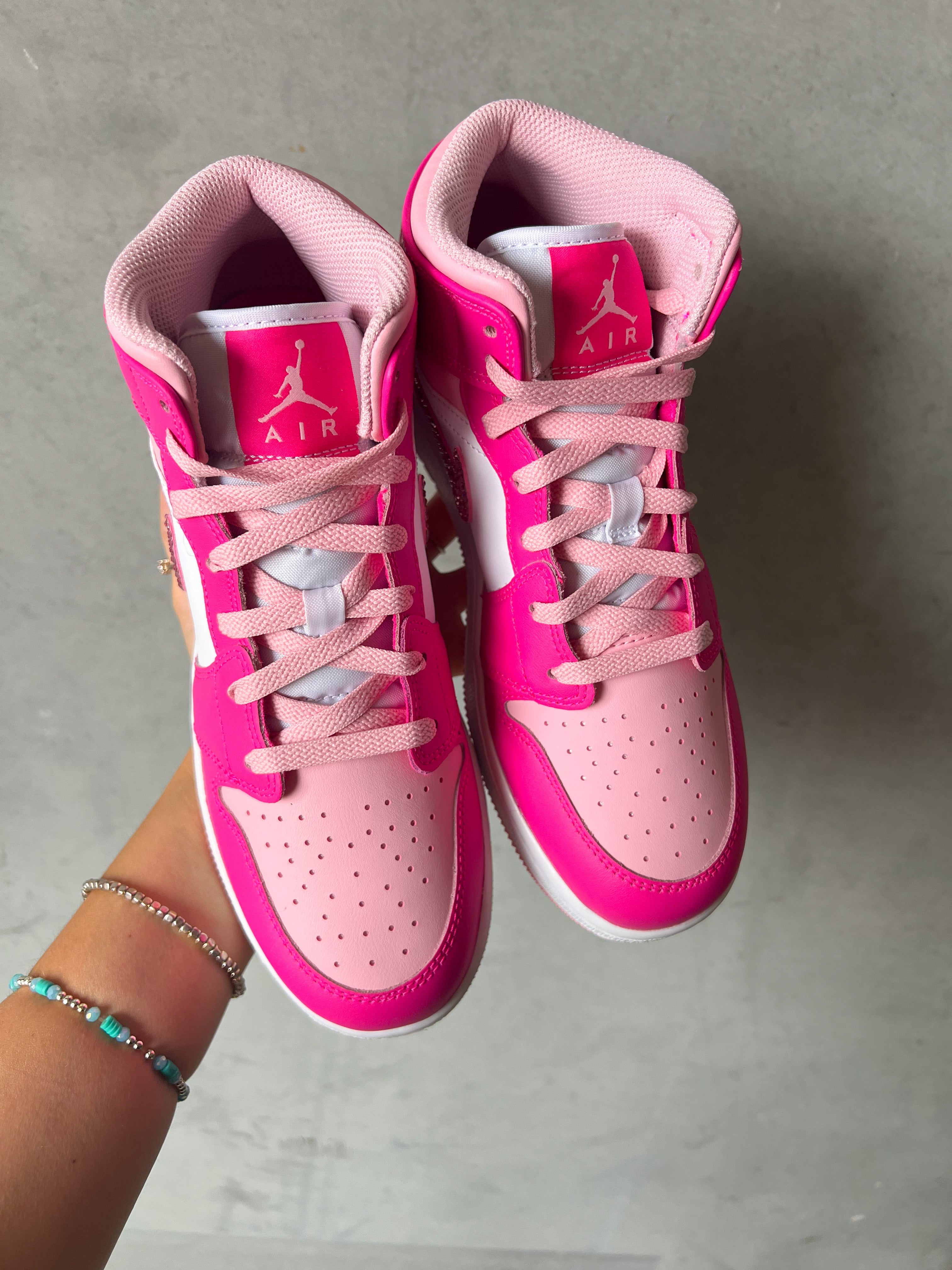 SIZE 6 VIRAL BARBIE Pink Swarovski Women’s Air Jordan 1 Mid Shoes