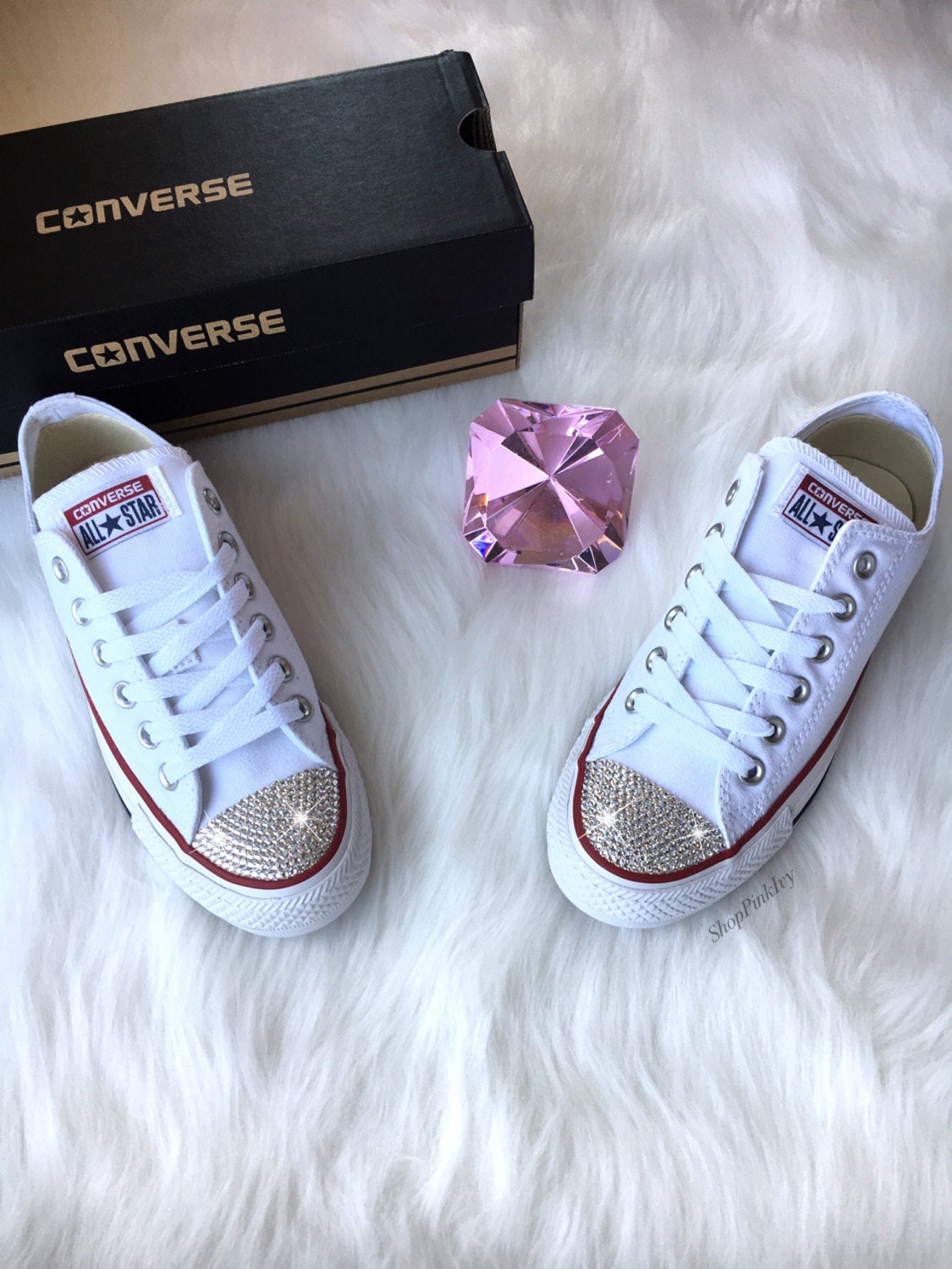 Bling White Converse Chuck Taylor Converse All Star Toe and Heel Strip Women s 11