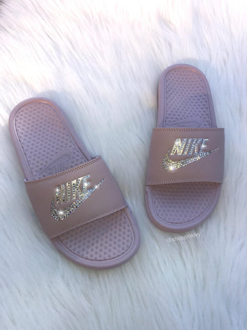 Mauve Swarovski Nike Slide Sandals - Main Image