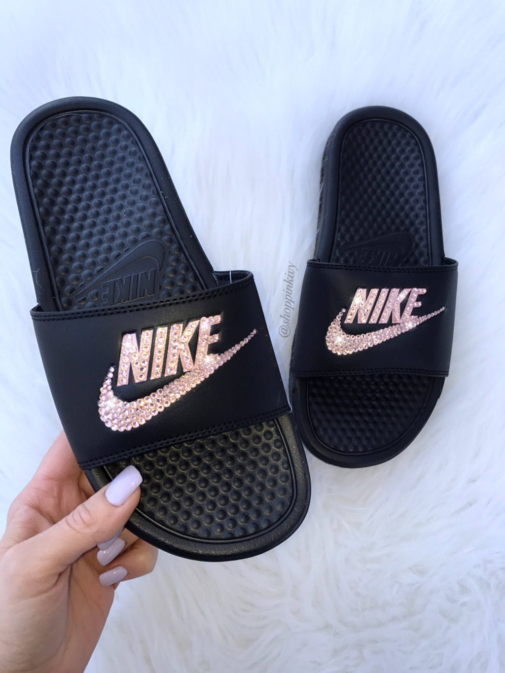 Rose Gold Swarovski Nike Benassi Slide Sandals