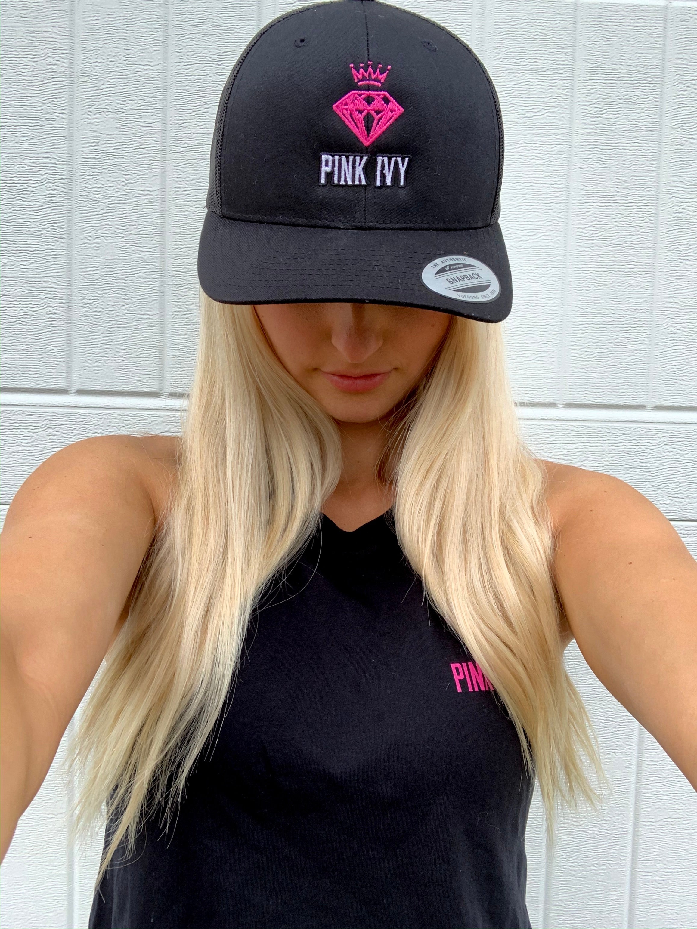 Pink Ivy Trucker Hat Black