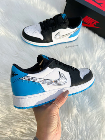 Blue Swarovski Women’s Air Jordan Retro 1 Low OG Shoes