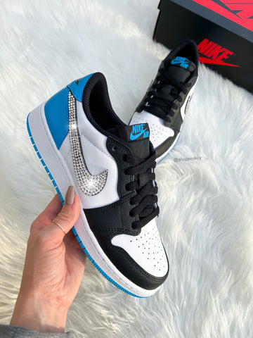 Blue Swarovski Women’s Air Jordan Retro 1 Low OG Shoes