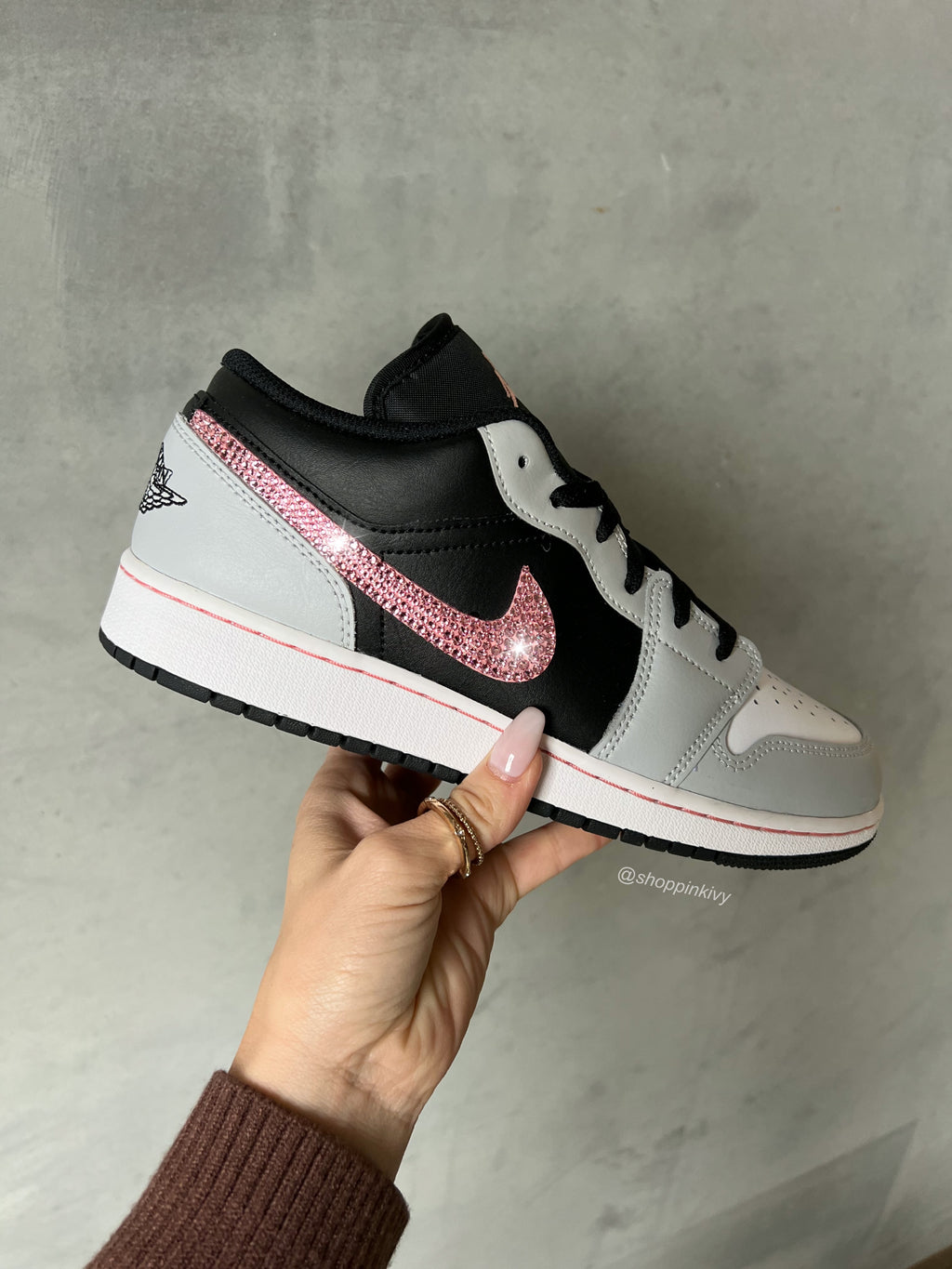 RARE Gray Pink Swarovski Women’s Air Jordan1 Low Shoes