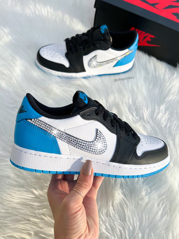 Blue Swarovski Women’s Air Jordan Retro 1 Low OG Shoes