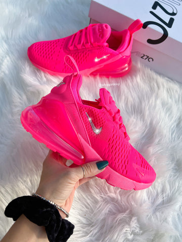 Swarovski Women's Nike Air Max 270 All Red Sneakers Blinged Out With Authentic Clear Swarovski Crystals Custom Bling Nike Shoes