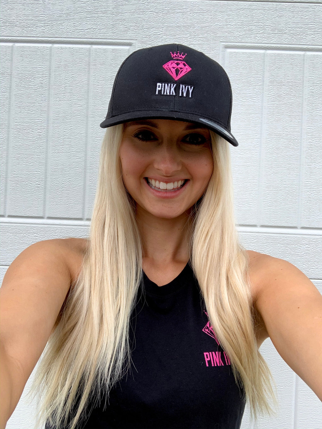 Pink Ivy Trucker Hat Black
