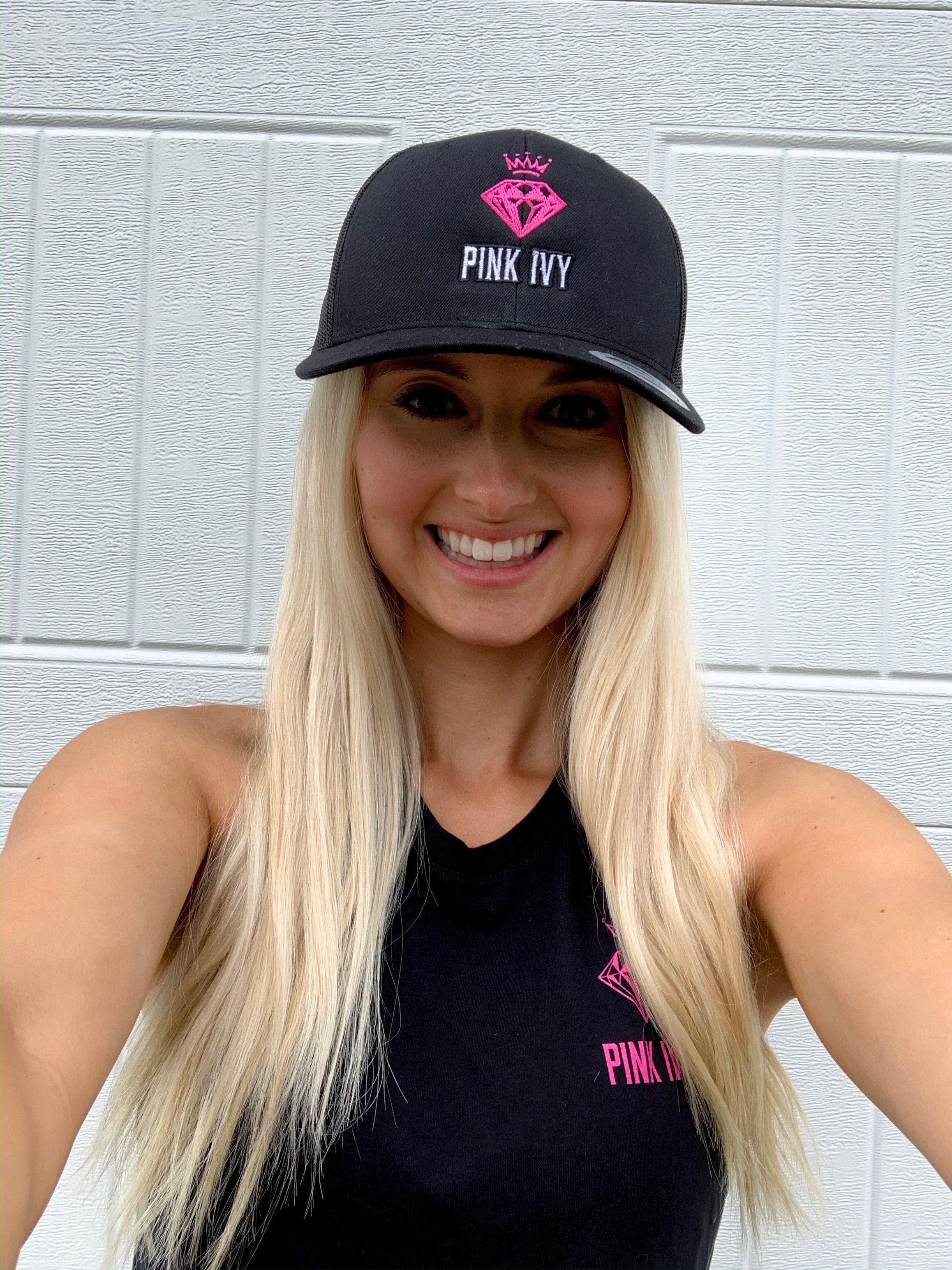 Pink Ivy Trucker Hat Black