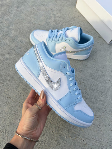 Light Blue Jordan Mid Pink And Blue Ice Blue Swarovski Women's Air