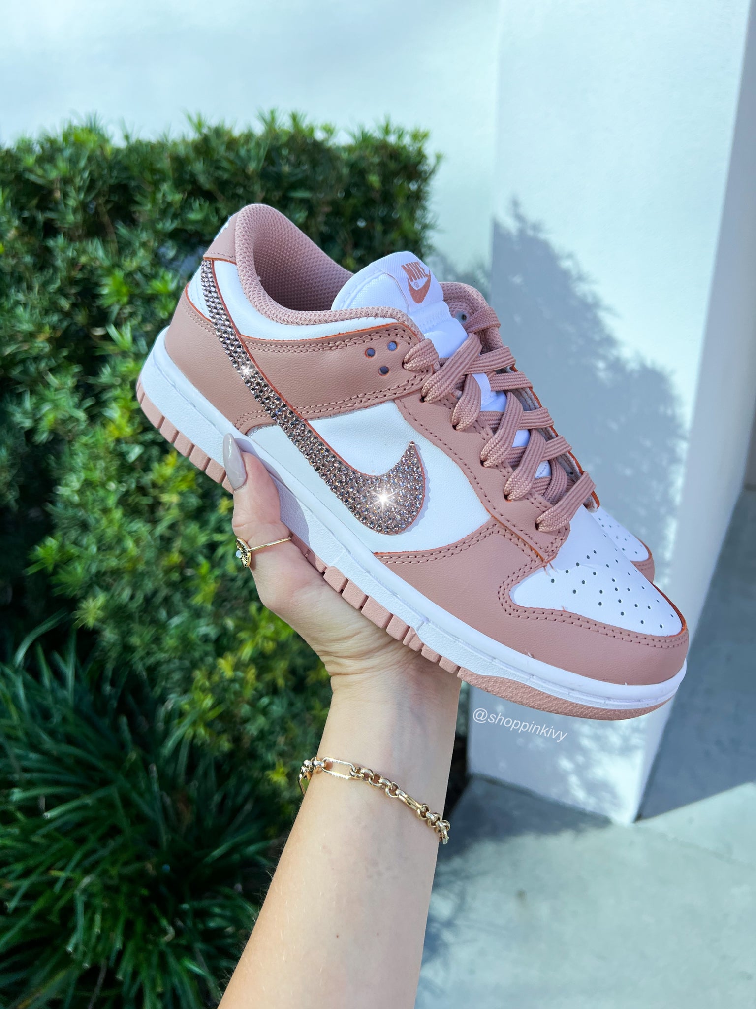 Rose Gold Swarovski Womens Nike Dunk Shoes