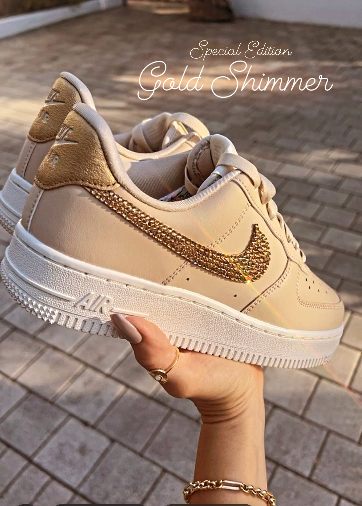Special Edition Gold Shimmer Swarovski Nike Air Force 1