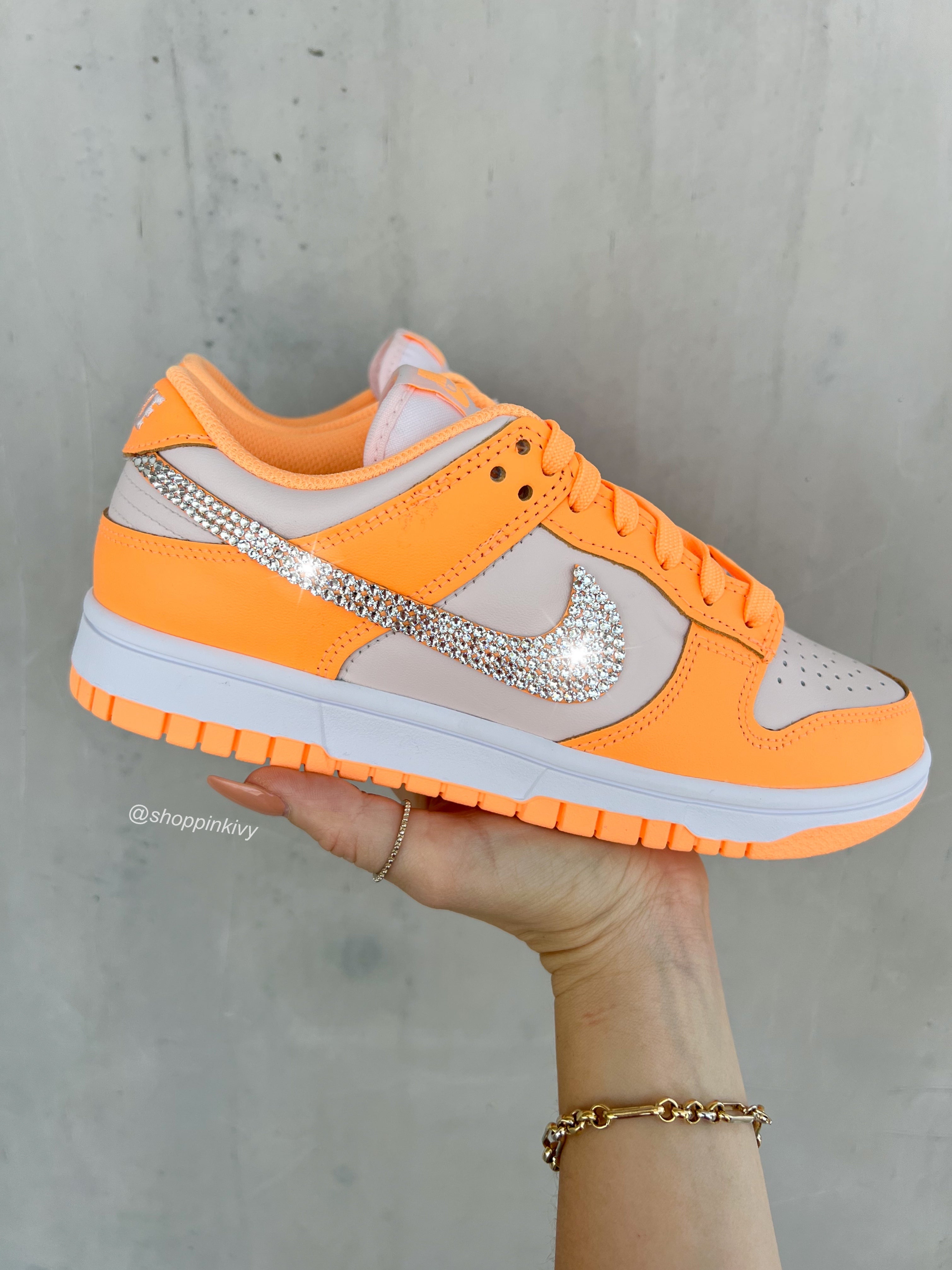 Zapatos Nike Dunk para mujer Swarovski naranja neón
