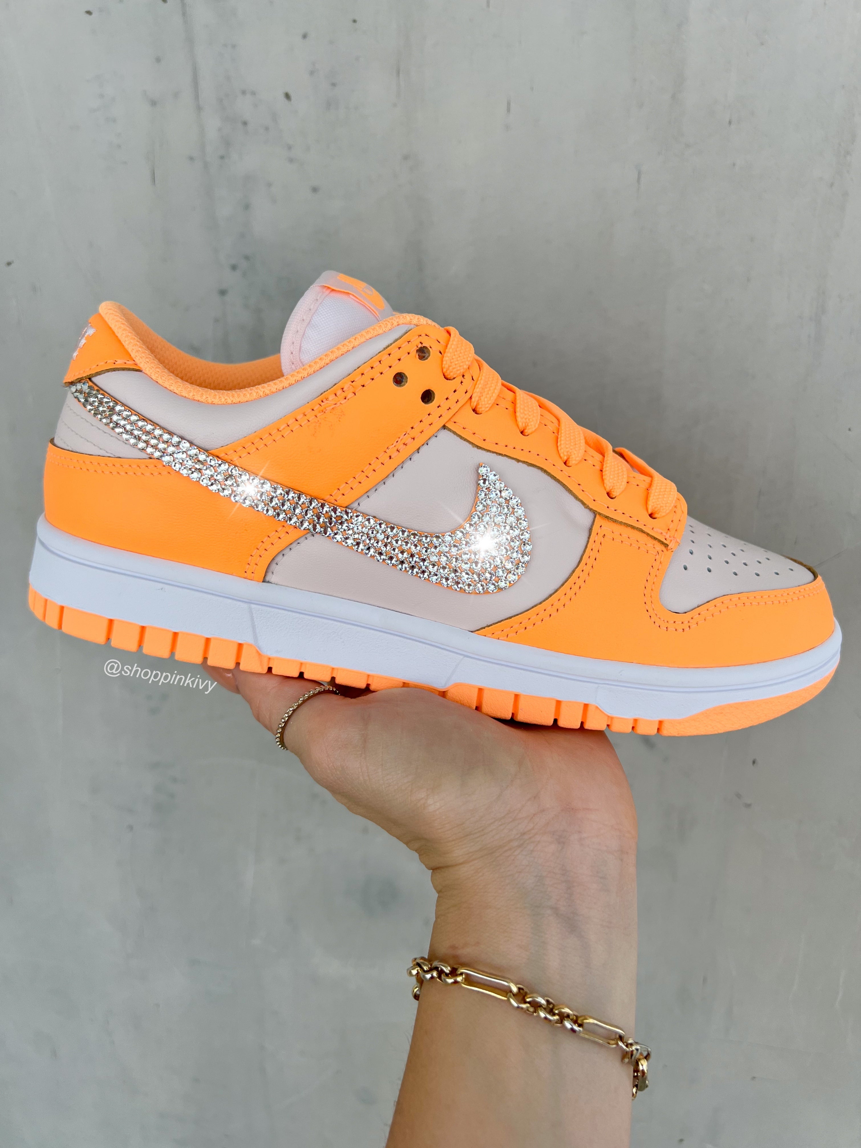 Zapatos Nike Dunk para mujer Swarovski naranja neón